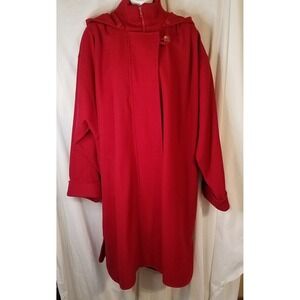 Monica Gray Vintage Wool Coat Red Detachable Hood 90's Full Zip Lined Pockets Lg